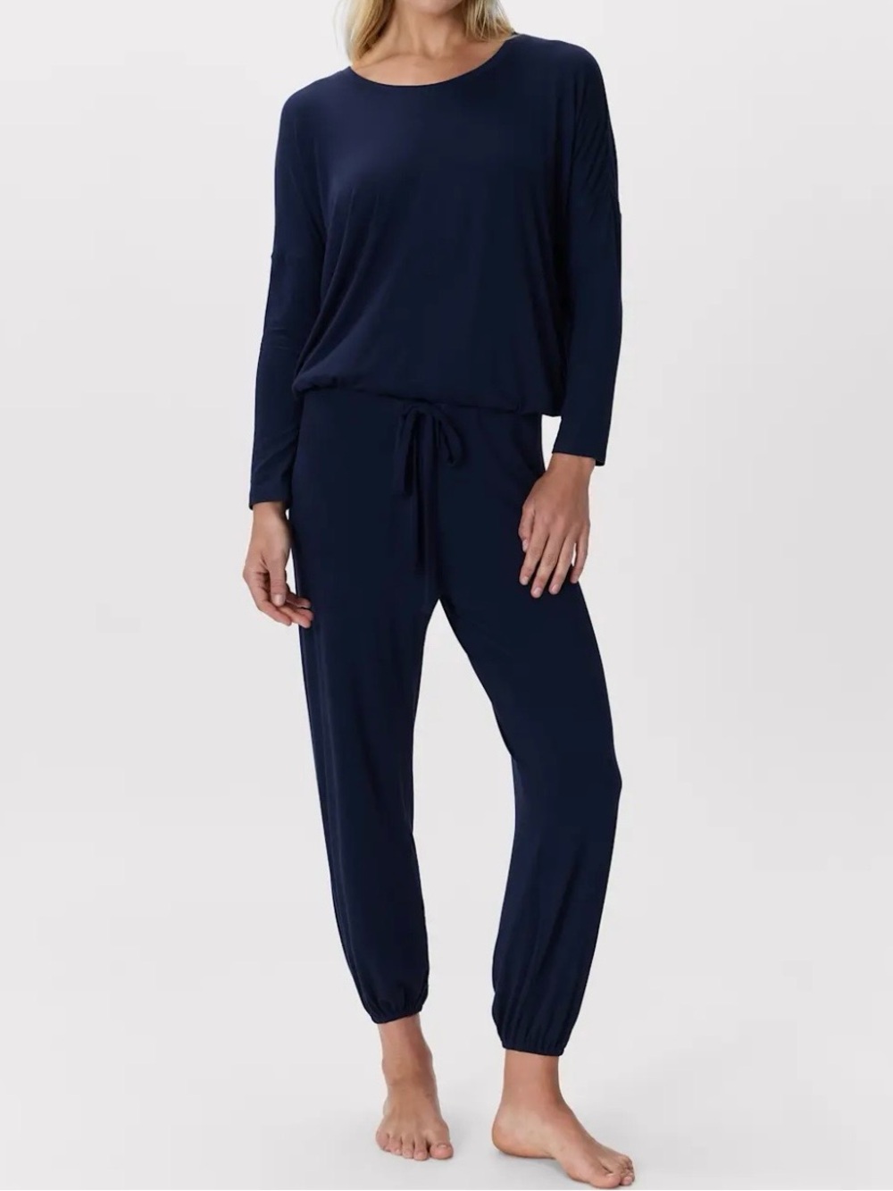Quince Bamboo Jersey Slouchy Pajama Set Navy Blue Medium